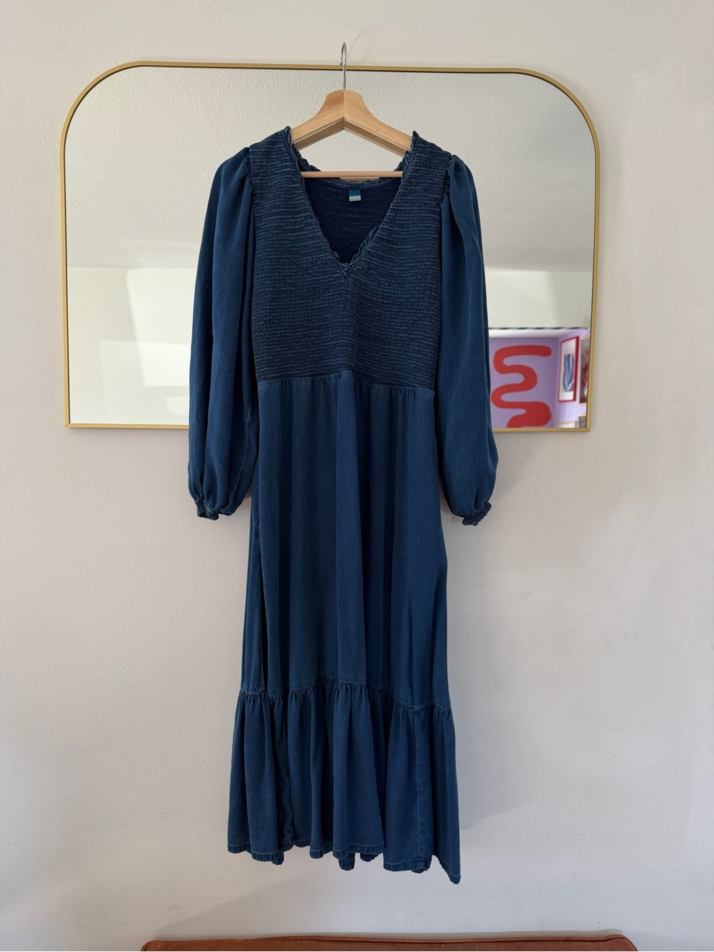 Old Navy | Soft Chambray Smocked V-Neck Midi Dress
